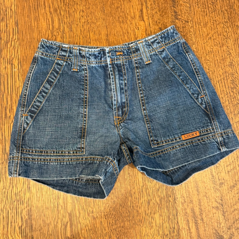 Vintage Lucky Brand Dungarees Carpenter Shorts 26 / 2 Made USA Y2K Utility Denim